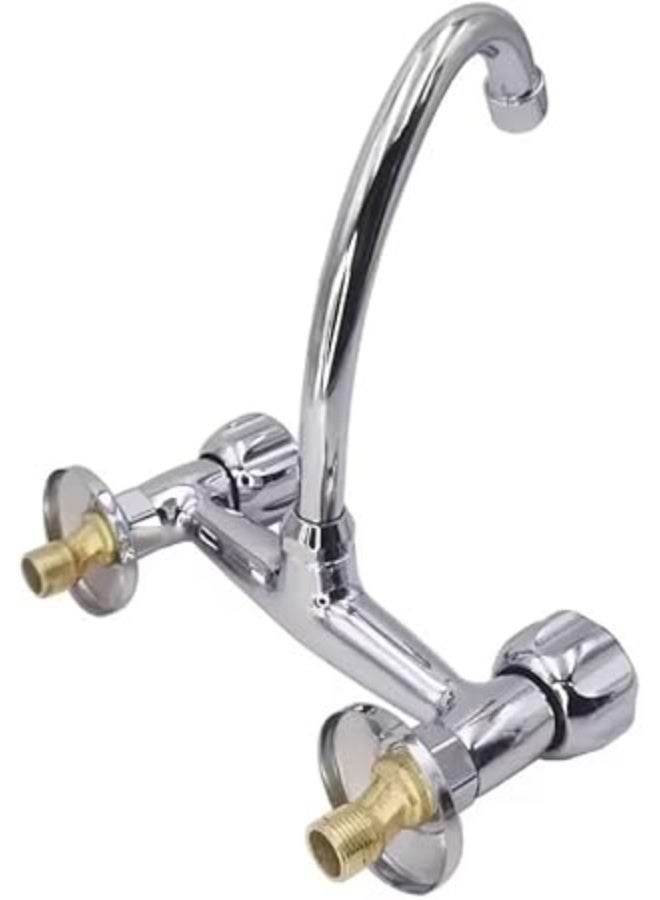 المفتاحة خلاط حوض مثبت على الحائط - صنبور ماء ساخن وبارد بمقبضين مع تدفق هواء مهوى بدون تناثر، فوهة بطول 22 سم، تشطيب كروم، خلاط من الفولاذ المقاوم للصدأ للمطبخ والحمام - Image 5